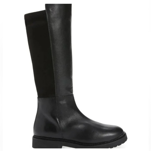AQUATALIA Mattie WaterResistant Black Leather/SuedeTall Boot size 6 preowned